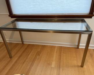 Stainless Steel with Glass Top Parsons Style Console Table