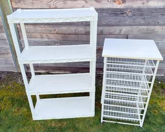 129 4TierPlasticShelvingUnit5DrawerWireBasket