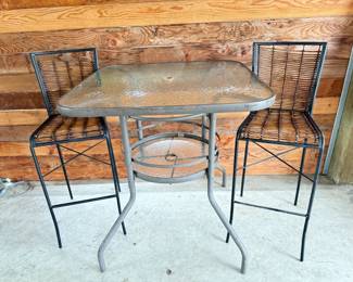 54 TallRoundTablewGlassTop2Chairs