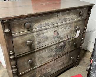 19thC 4 Drawer Dresser w Chicken Decoration $325