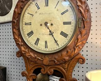 19thC Carved Irish Double Fusee Wall Clock  $475