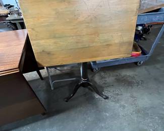 19th C Iron & Wood Drafting Table Signed by Maker $275