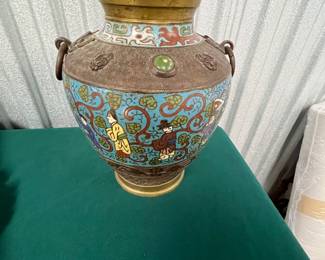 19thC Chinese Bronze & Cloisonne' Vase $95