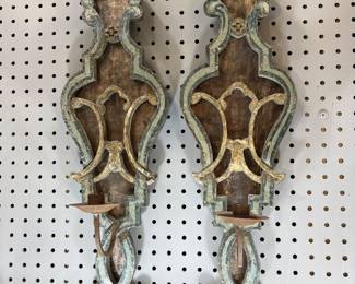 Pair of Vintage French Painted Wood Sconces $150