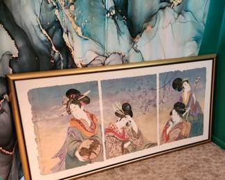 Large signed, numbered Asian art lithograph. 