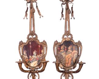 Lot 119: Pair French Bronze Sconces with Coromandel Panels