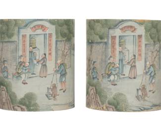 Lot 208: Pair Chinese Painted Cylinder Side Tables