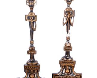 Lot 200: Pair 19th C Parcel Gilt Carved Italian Prickets