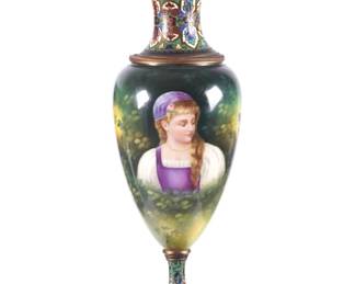 Lot 185: French Champleve Mounted Porcelain Portrait Urn