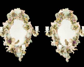 Lot 269: Pair Sitzendorf Figural Porcelain Girandole Mirrors