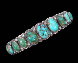 Lot 203: Southwest Navajo Silver & Turquoise Cuff Bracelet