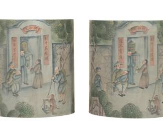 Lot 208a: Pair Chinese Painted Cylinder Side Tables