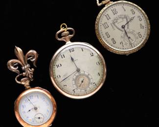 Lot 127: Three Gold Filled Pocket Watches Elgin Waltham Hampden