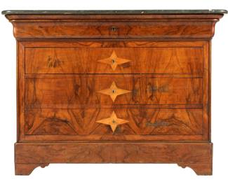 Lot 11a: French Marble Top Inlaid Louis Philippe Four Drawer Chest