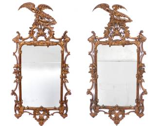 Lot 36: Pair Carved Chippendale Style Gilt Wood Mirrors