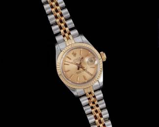 Lot 79a: Ladies 18k and Stainless Rolex Datejust Watch