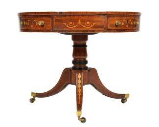 Lot 68: 19th C. Marquetry Inlaid English Drum Table
