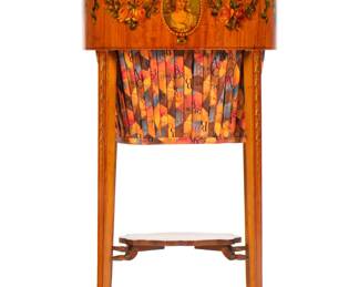 Lot 100a: English Paint Decorated Satinwood Sewing Stand