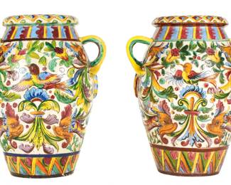 Lot 121: Pair Palatial Italian Faience Pottery Floor Urns