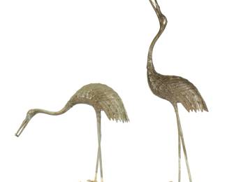 Lot 140: Pair Bronze Garden Cranes / Storks