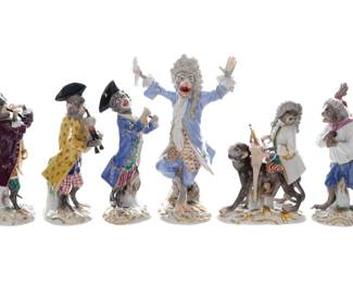 Lot 183: Ten Piece Meissen Monkey Band Porcelain Figures