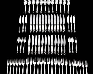 Lot 44b: 73 Pieces Georg Jensen Acorn Sterling Flatware