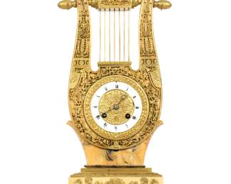 Lot 7: French Bronze and Siena Marble Lyre Mantle Clock
