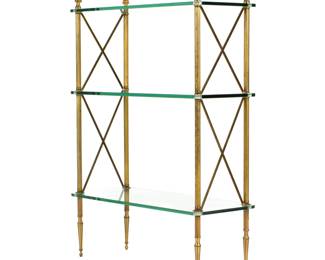 Lot 218: Diminutive Three Tier Brass and Glass Etagere