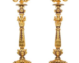 Lot 141: Pair Large Mixed Composition and Bronze Torchieres
