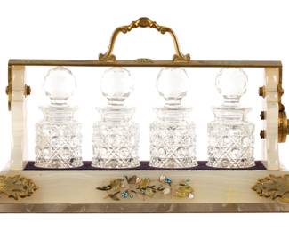 Lot 349: Betjamann's Onyx and Bronze Four Bottle Tantalus