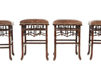 Lot 122: Four Century Furniture Faux Bamboo & Leather Stools