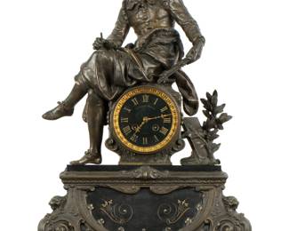 Lot 29: French Spelter and Stone Figural Mantle Clock