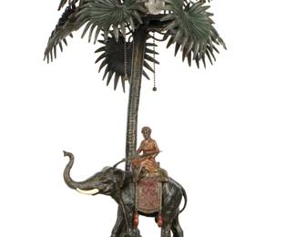 Lot 322: Austrian Orientalist on Elephant Bronze Lamp