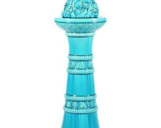 Lot 22: Burmantoft Faience Turquoise Shell Planter & Stand