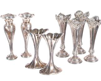 Lot 319: Ten English Sterling Silver Bud Vases