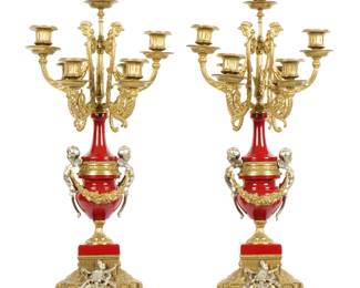 Lot 348: Pair Louis XVI Style Bronze Candelabra