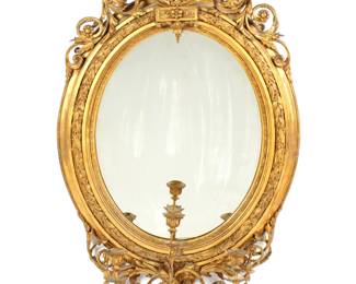 Lot 61: Carved Gilt Wood Gesso Oval Girandole Wall Mirror