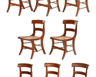 Lot 128: Eight Federal Tiger Maple Caned Seat Side Chairs