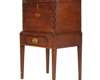 Lot 19: Federal Walnut Inlaid Cellarette on Stand