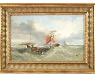 Lot 42a: Edwin Hayes Ships in Stormy Seas Painting