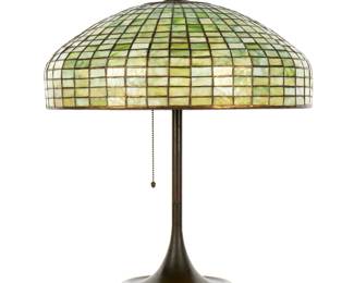 Lot 78: Tiffany Studios Geometric Leaded Glass Table Lamp