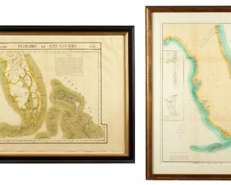 Lot 263: Two Framed Antique Maps of Florida