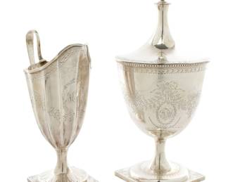 Lot 19c: Federal Period Coin Silver Creamer & Covered Sugar