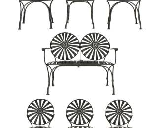 Lot 212a: Six Francois Carre Sunburst Garden Chairs & Settee