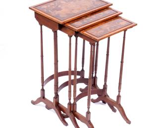 Lot 182: Emile Galle Style Marquetry Three Stacking Tables