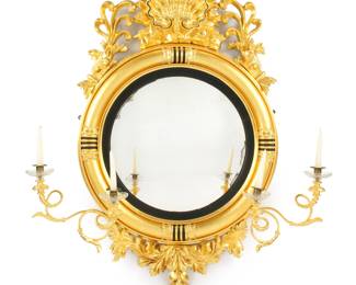 Lot 60: Carved Gilt Wood & Gesso Girandole Wall Mirror