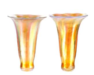 Lot 88: Pair Tiffany LCT Gold Favrile Glass Lily Shades