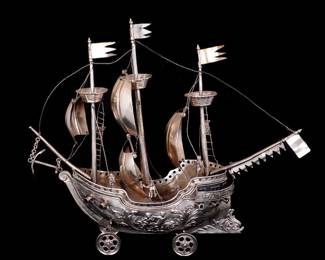 Lot 1: English Import Sterling Silver Galleon Nef Ship