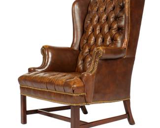 Lot 284: English Chesterfield Leather Wing Back Chair