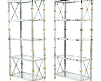 Lot 63: Pair Maison Jansen Style Brass & Chrome Etageres